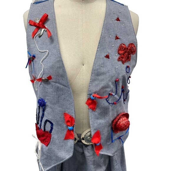 Handmade Dress Skirt Vest Western July 4th Red Blue - Picture 2 of 6